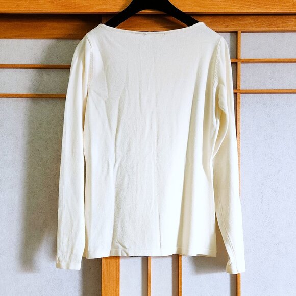 Adrienne Vittadini White Top Blouse with Black Lace Insert Crew Neck Long Sleeve - Picture 3 of 10